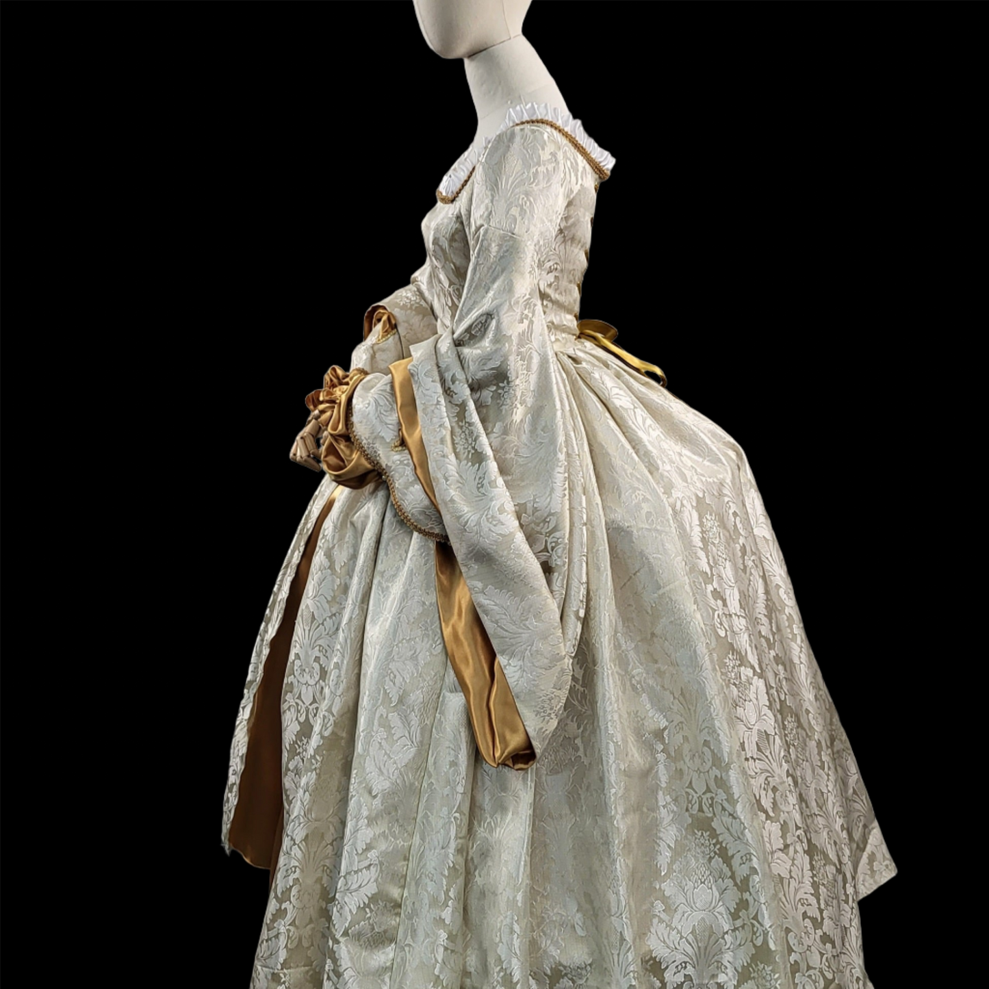 Tudor Style Gown in Cream Brocade with Gold Satin Accents