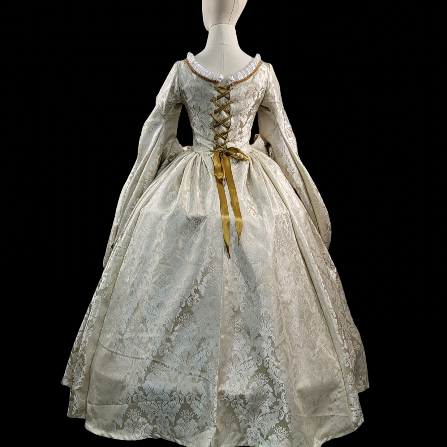 Tudor Style Gown in Cream Brocade with Gold Satin Accents