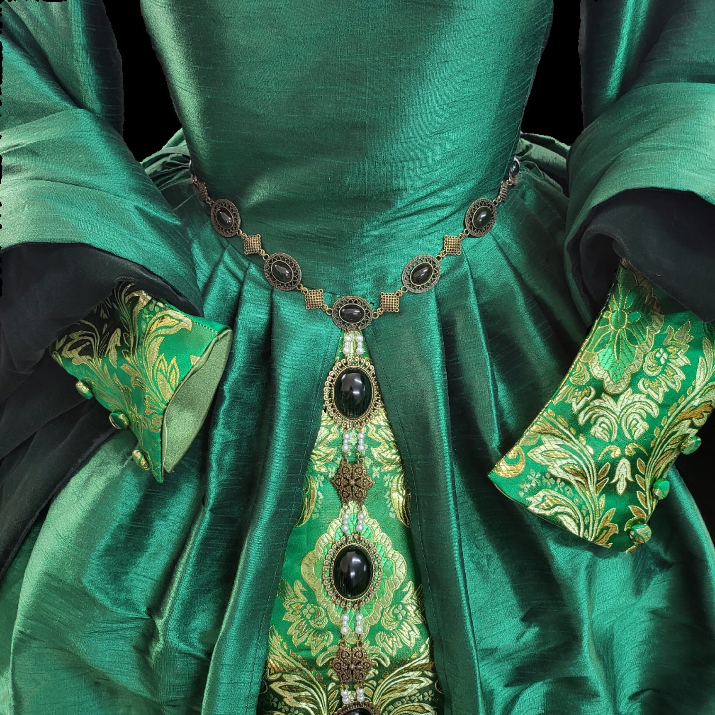 Tudor Style Dupioni with Brocade Accents Gown