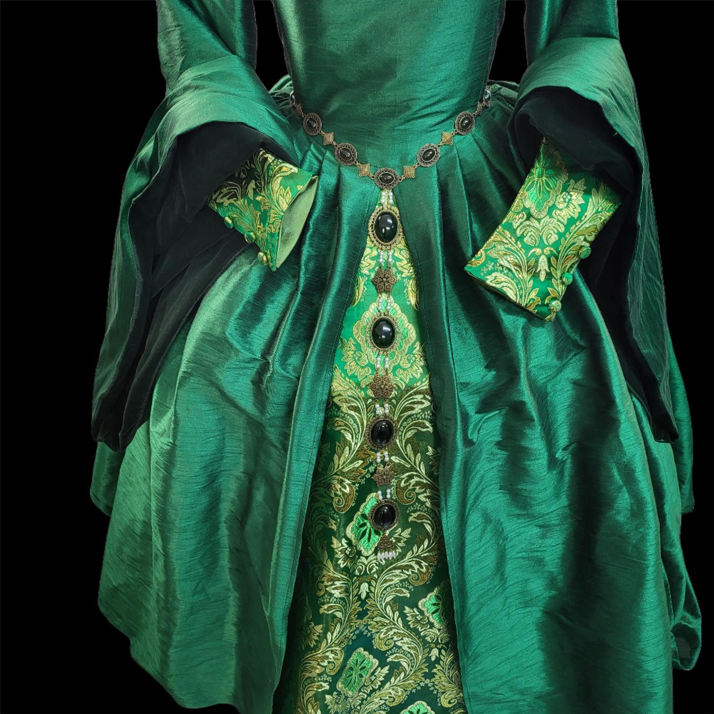 Tudor Style Dupioni with Brocade Accents Gown