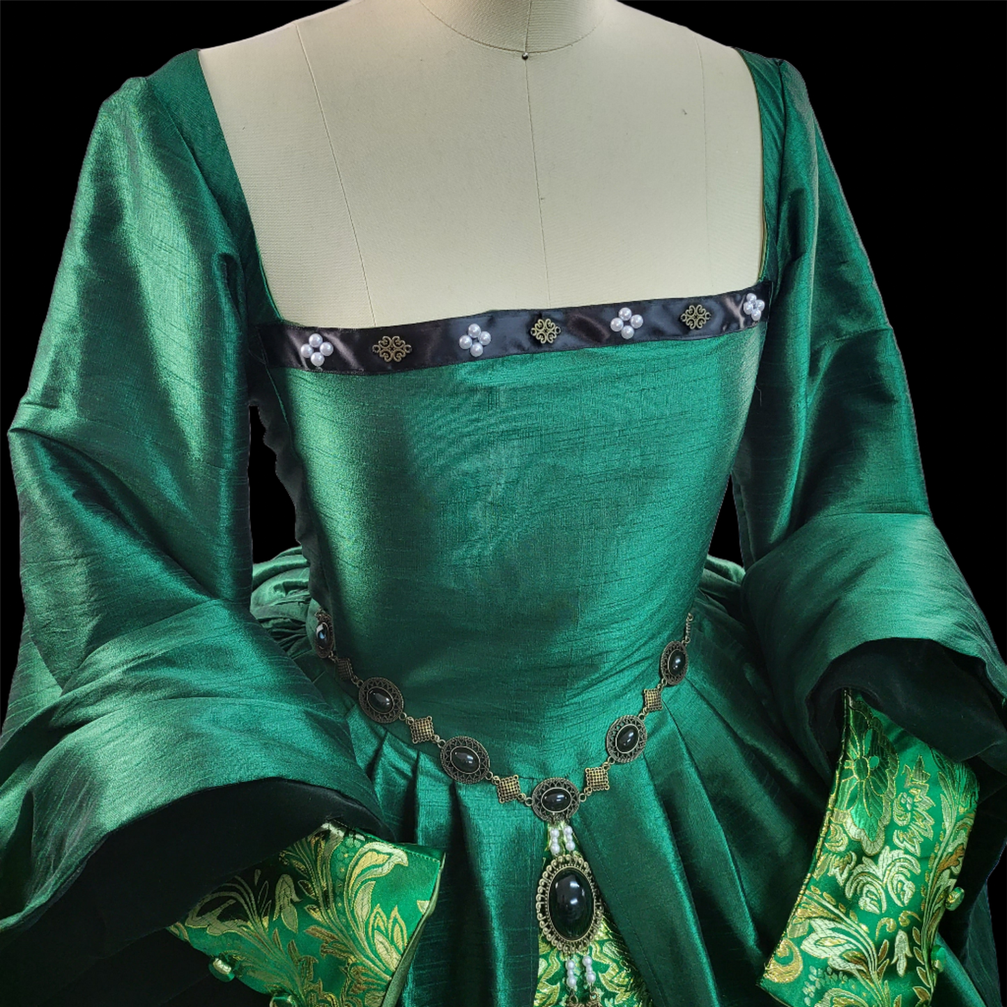 Tudor Style Dupioni with Brocade Accents Gown